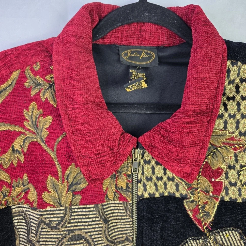 Vintage Julia Kim 3X Artsy Block Patchwork Jacket Embroidered‎ Beaded Boho